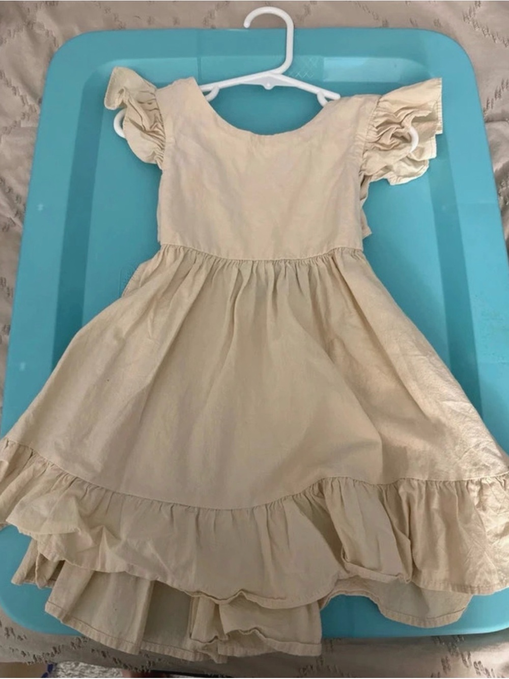 Girls' Cream Ruffle-Sleeve Dress